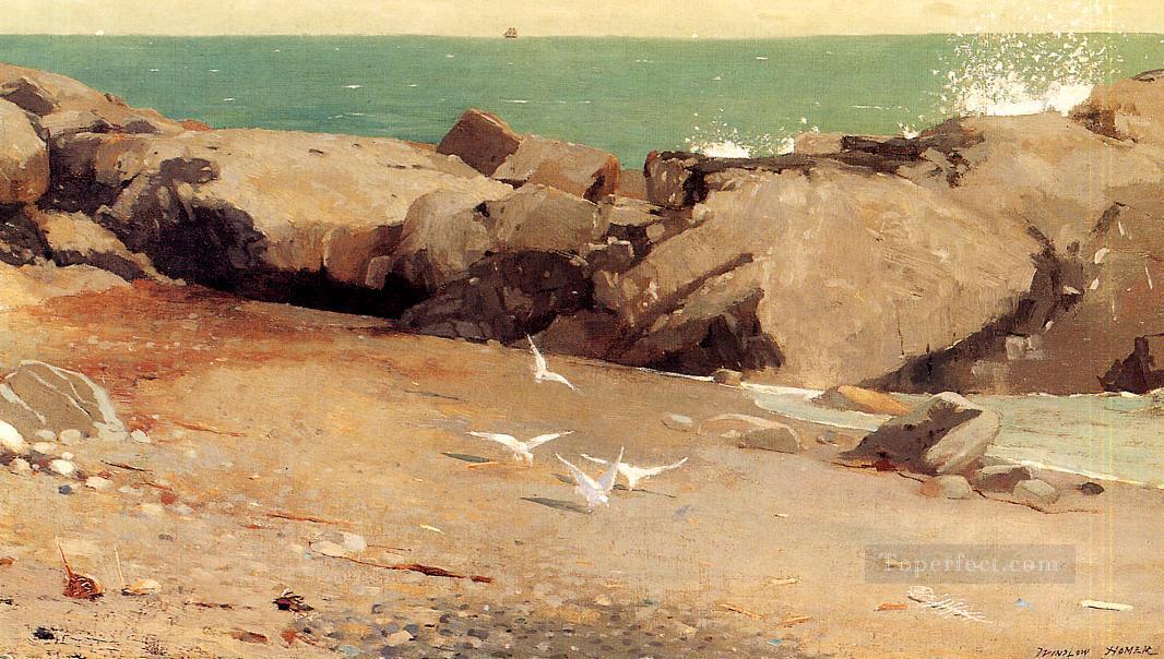 岩だらけの海岸とカモメ リアリズム海洋画家ウィンスロー・ホーマー油絵